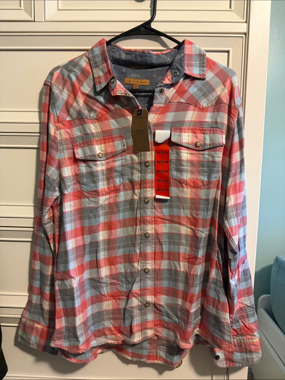 Jack’s Girlfriend Red and Light Blue Plaid Button-Down Shirt